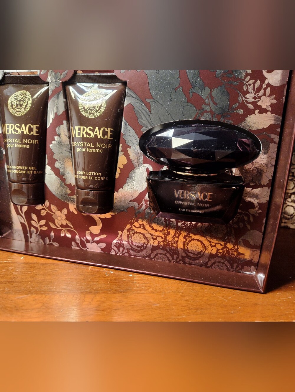 Versace Crystal Noir Gift Trio - Black & Gold Accents All Are 1.7oz